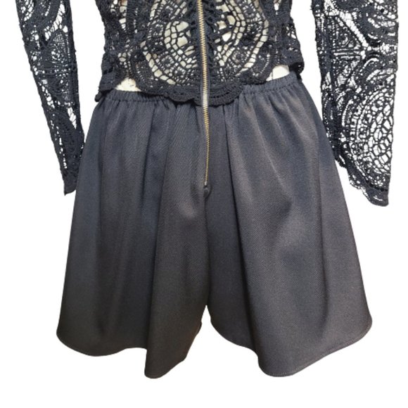 LUXXEL LADIES LONG SLEEVE CROCHET BLACK TOP WITH ATTACH SHORTS SIZE: M - Picture 6 of 12